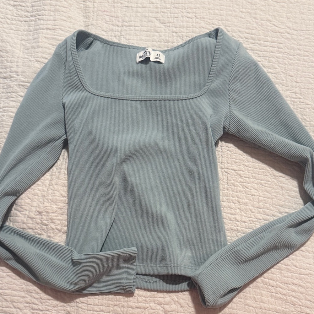 Hollister Women's Long Sleeve Ribbed Top - Light Blue